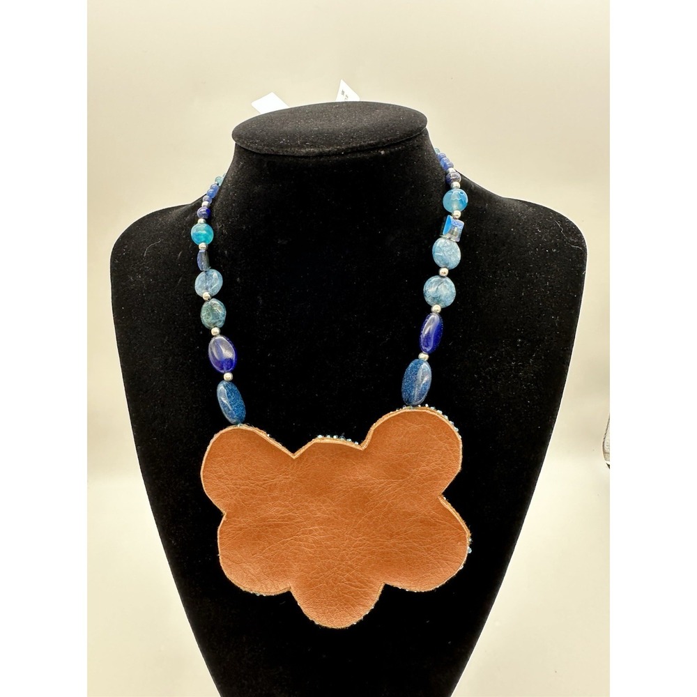 Nakamol Beaded Collar Bib Blue Statement Necklace Stone Glass Rhinestones NWT - Picture 7 of 7